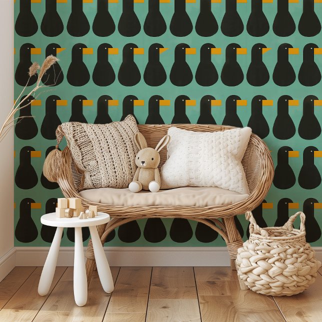 Modern Abstract Bird Pattern Bold Black & Teal Wallpaper (Creator Uploaded)