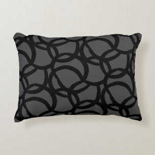 Modern Abstract Black and Dark Grey Line Pattern Decorative Cushion