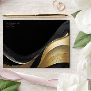 Modern Abstract Black and Gold Elegant Wedding Envelope
