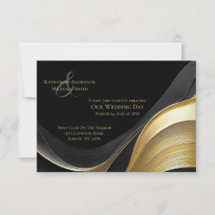 Modern Abstract Black and Gold Elegant Wedding Invitation