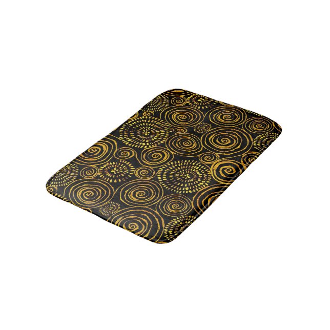 Modern Abstract Black and Gold Geometric Pattern Bath Mat (Angled)