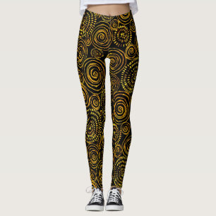 Modern Abstract Black and Gold Geometric Pattern Leggings