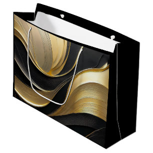 Modern Abstract Black and Gold Large Gift Bag