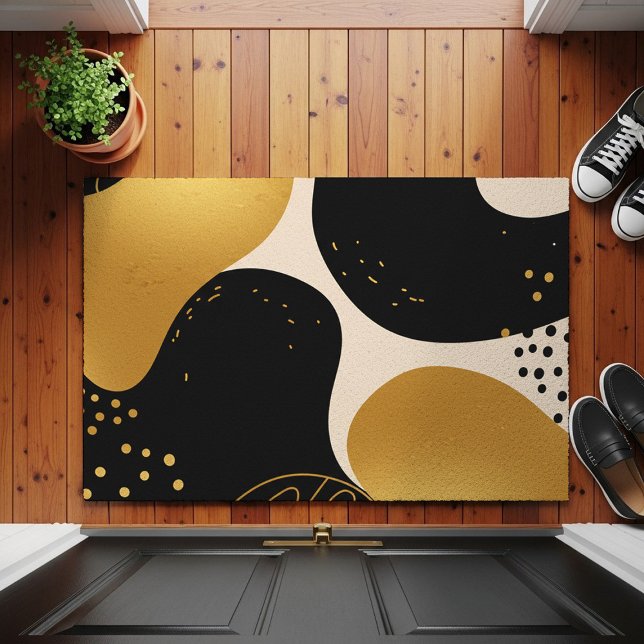 Modern Abstract Black and Gold Organic Pattern Doormat (Creator Uploaded)
