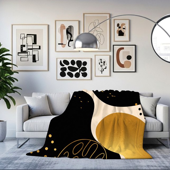 Modern Abstract Black and Gold Organic Pattern Fleece Blanket (Creator Uploaded)