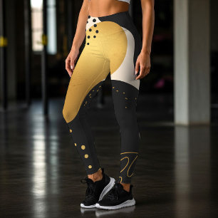 Modern Abstract Black and Gold Organic Pattern Leggings