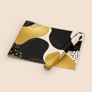 Modern Abstract Black and Gold Organic Pattern Wrapping Paper