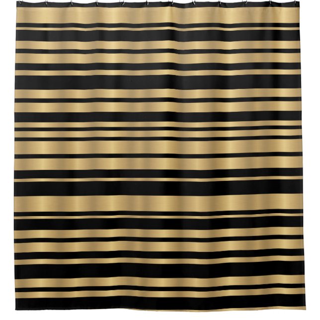 Modern Abstract Black and Gold Striped Shower Curtain (Front)