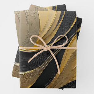 Modern Abstract Black and Gold Wrapping Paper Sheet