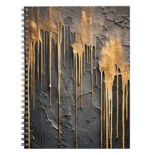 Modern Abstract Black and Metallic Gold Drips Notebook