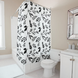 Modern Abstract Black and White Botanicals Leaves Shower Curtain