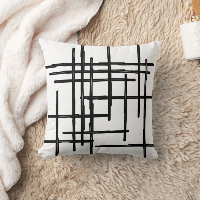 Modern Abstract Black and White Geometric Accent  Cushion (Blanket)