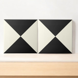 Modern Abstract Black and White Geometric Triangle Ceramic Tile