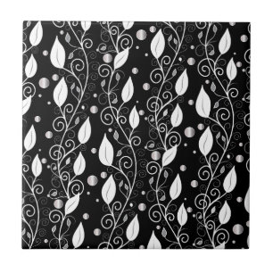 Modern abstract black and white ink illustration ceramic tile
