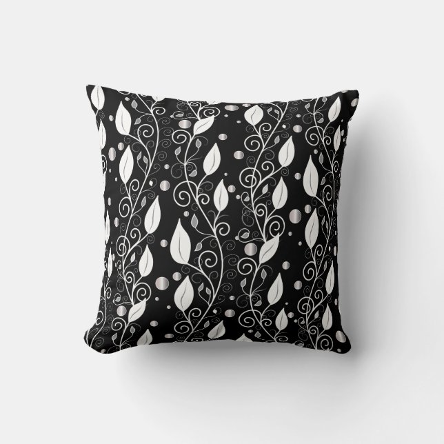 Modern abstract black and white ink illustration cushion (Front)