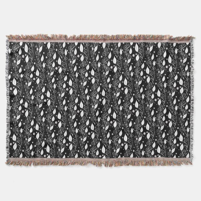 Modern abstract black and white ink illustration throw blanket (Front)