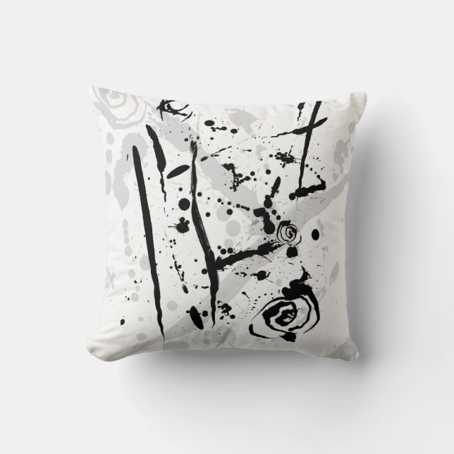 Modern Abstract Black and White Paint Splatter Cushion (Front)