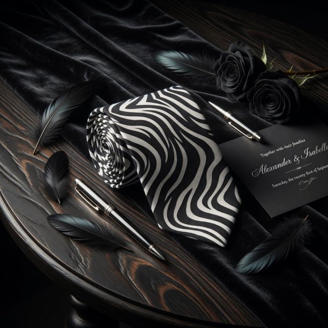 Modern Abstract Black and White Wavy Zebra Stripe Tie (Creator Uploaded)