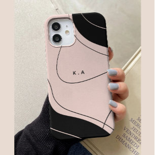 Modern Abstract Black & Cream Custom Initials iPhone 15 Case