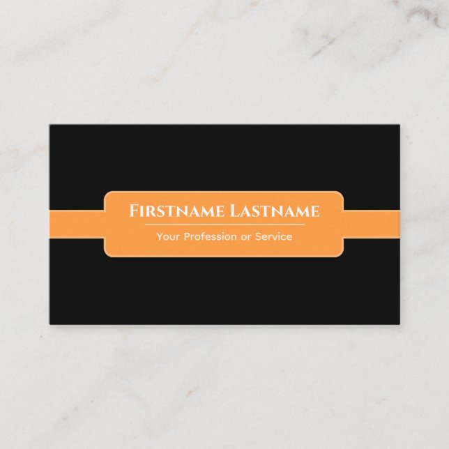 Modern abstract black framed orange rounded corner business card (Front)