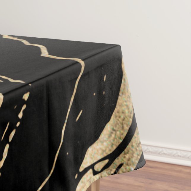 Modern Abstract Black Gold Marble  Tablecloth (In Situ)