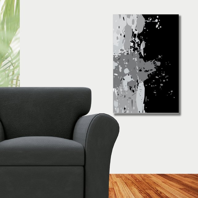 Modern Abstract Black & Grey Paint Splatter  Poster (Modern Abstract Black & Gray Paint Splatter Poster)