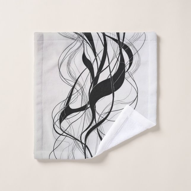 modern abstract Black lines on white Patterns  Bath Towel Set (Wash Cloth)