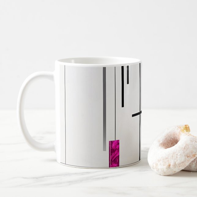 Modern Abstract Black Silver Fuschia Coffee Mug (With Donut)