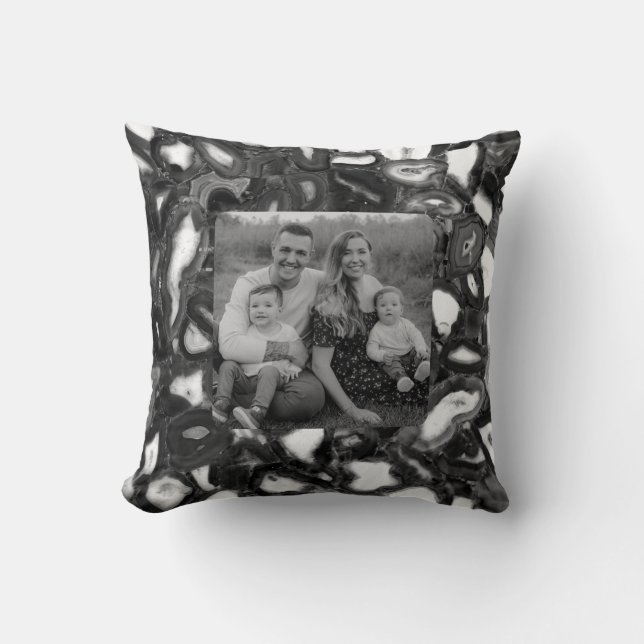 Modern Abstract Black White agates geode Cushion (Front)