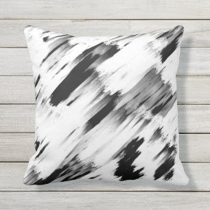 Modern Abstract Black White Brushstroke Art Cushion