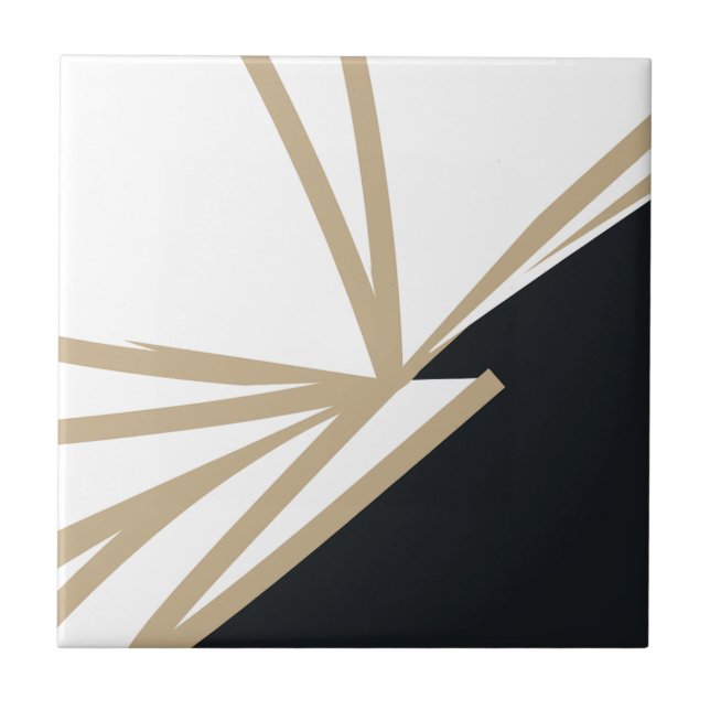 Modern Abstract Black White Gold Ceramic Tile (Front)