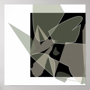 Modern Abstract Black White Green Tan Neutral Poster