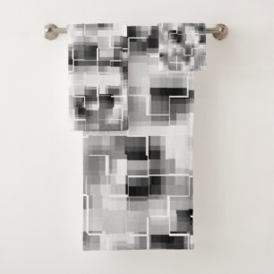 Modern Abstract Black White Grey  Bath Towel Set