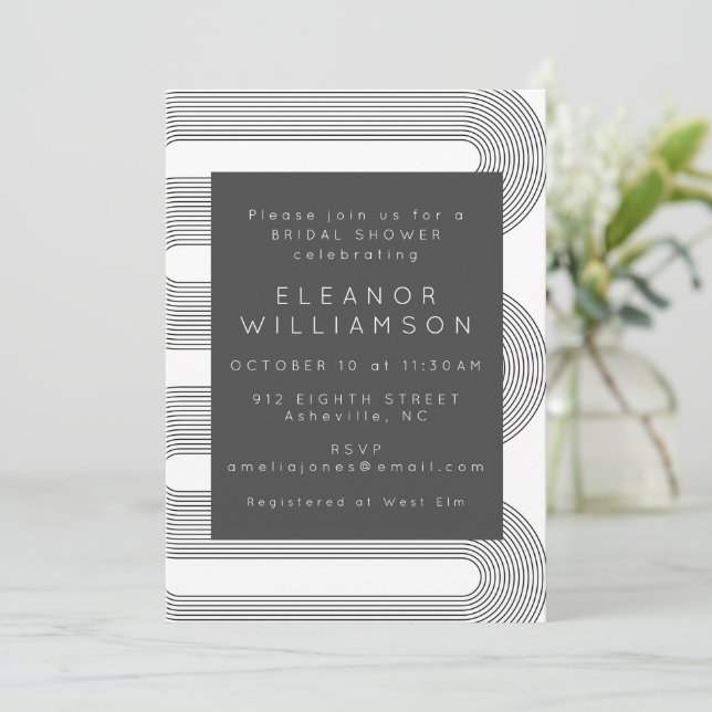 Modern Abstract Black White Lines Bridal Shower Invitation (Standing Front)