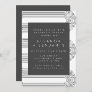 Modern Abstract Black White Lines Rehearsal Dinner Invitation