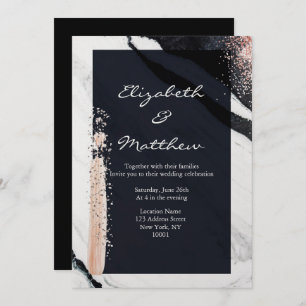 Modern Abstract Black & White Marble Glam Wedding Invitation
