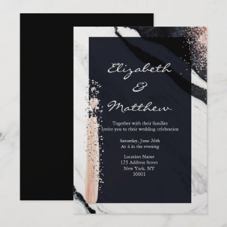 Modern Abstract Black & White Marble Glam Wedding Invitation