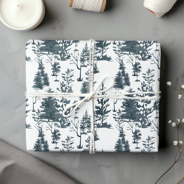 Modern Abstract Black & White Winter Woodland  Wrapping Paper Sheet (Creator Uploaded)