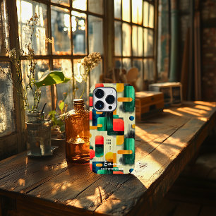 Modern Abstract Blocks with Personalised Name Case-Mate iPhone 14 Pro Case