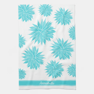 Modern Abstract Blue Agave Pattern | Personalised  Tea Towel