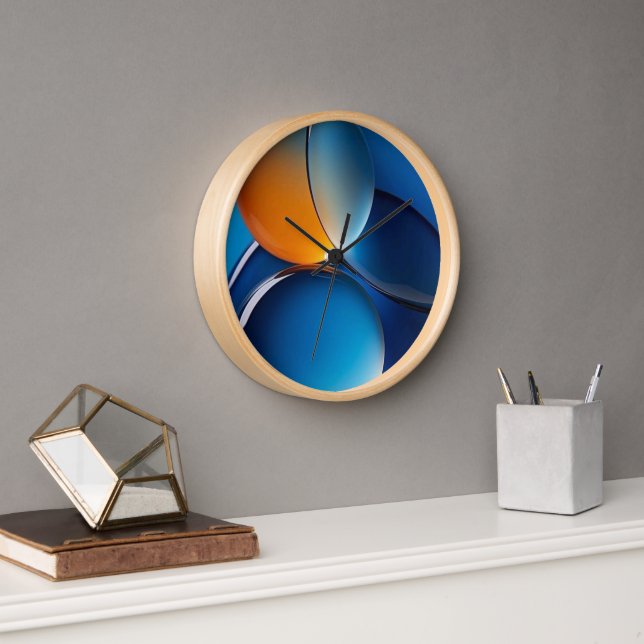 "Modern Abstract Blue and Orange Glass Art Wall Cl Clock (Office)