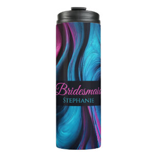 Modern Abstract-Blue and Pink-Bridesmaid- Thermal Tumbler
