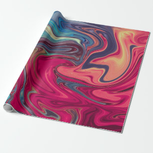 Modern Abstract Blue and Red Liquid Marble Artwork Wrapping Paper