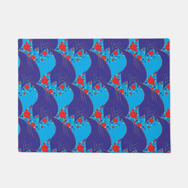 Modern abstract BLUE and red Rainbow drops pattern Doormat (Front)