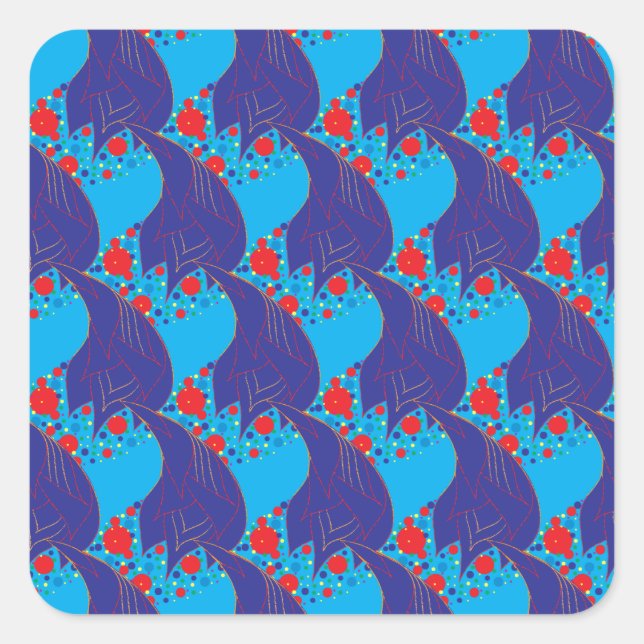 Modern abstract BLUE and red Rainbow drops pattern Square Sticker (Front)