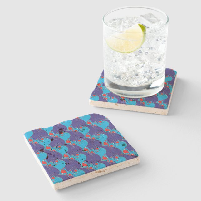 Modern abstract BLUE and red Rainbow drops pattern Stone Coaster (Side)