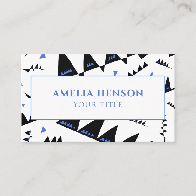 Modern Abstract Blue Black Triangle Pattern Business Card (Front)