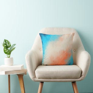 Modern Abstract Blue Cream Orange Pattern Cushion