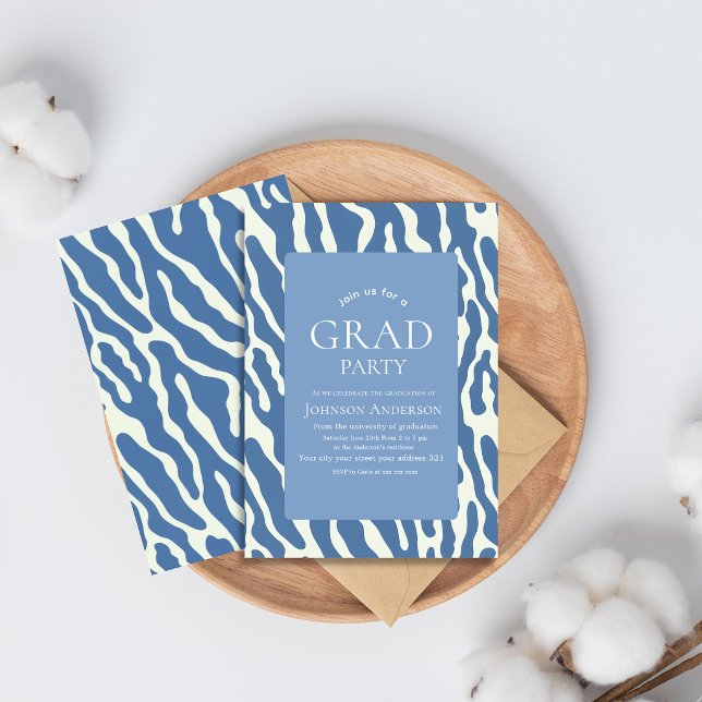 Modern abstract Blue & Cream Pattern graduation Invitation (Creator Uploaded)