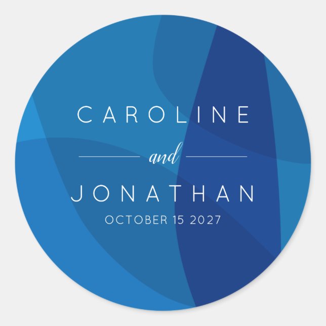 Modern Abstract Blue Elegant Custom Wedding  Classic Round Sticker (Front)